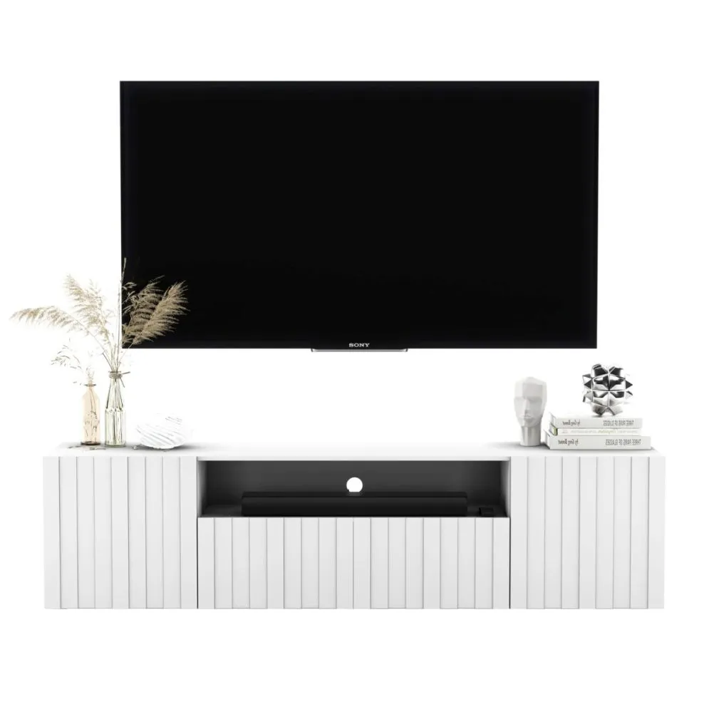 Szafka RTV TAL 2D1K 2 150cm wisząca biała mat z ryflowana I sklep meblowy MIRAT. styl GLAMOUR, RYFLOWANY kolekcja TAL