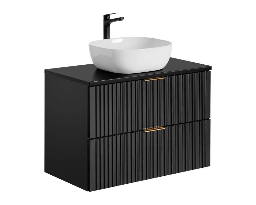 Szafka pod umywalkę ADEL BLACK 82 80cm czarny mat ryflowane fronty I sklep meblowy MIRAT. styl LOFT, RYFLOWANY