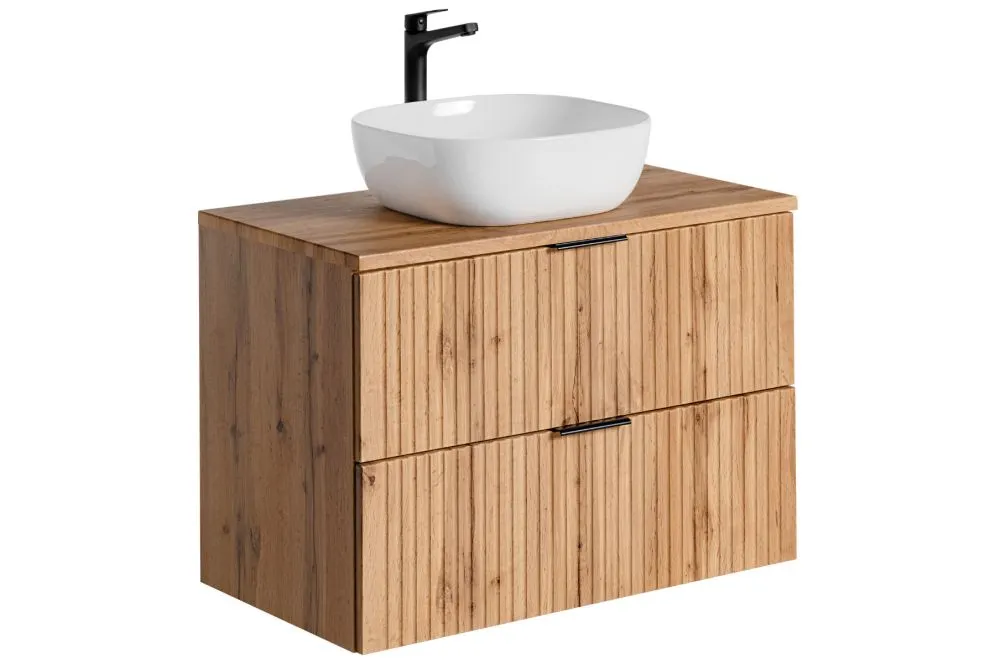 Szafka pod umywalkę ADEL OAK 82 80cm dąb wotan z ryflowanymi frontami I sklep meblowy MIRAT. styl RYFLOWANY, SKANDYNAWSKI