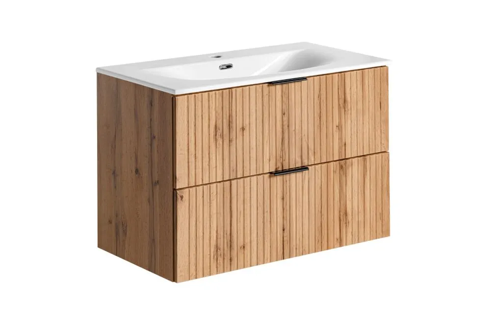 Szafka pod umywalkę ADEL OAK 82 80cm dąb wotan z ryflowanymi frontami I sklep meblowy MIRAT. styl RYFLOWANY, SKANDYNAWSKI
