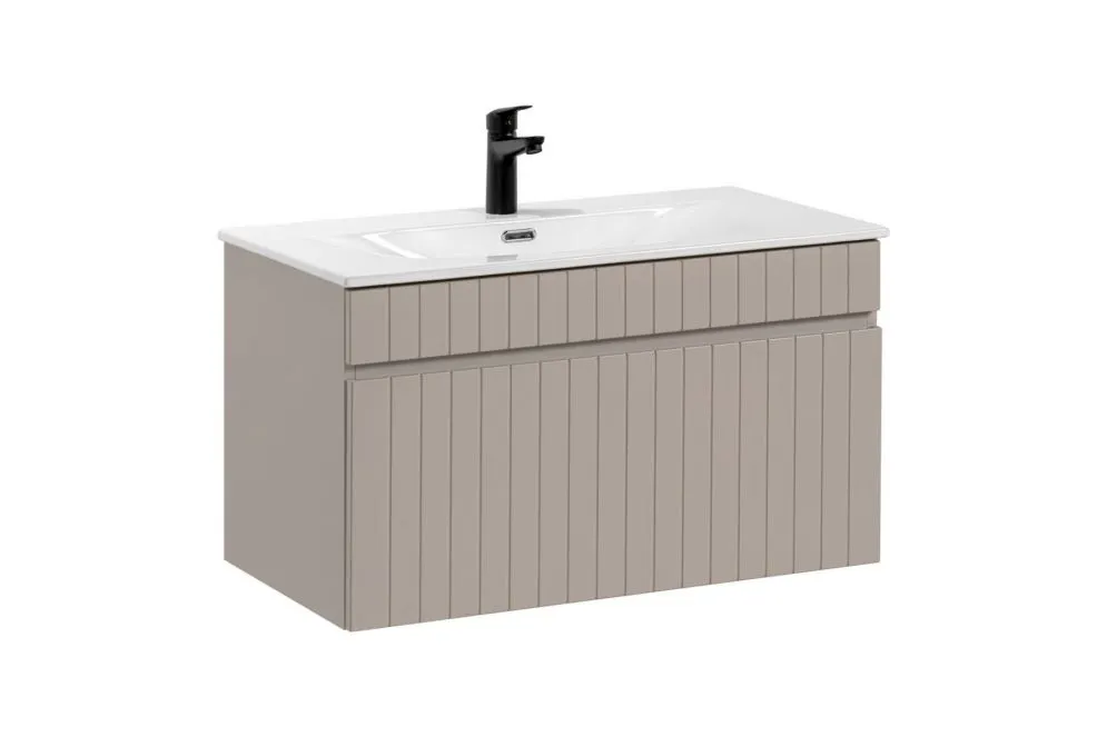 Szafka pod umywalkę ICONIC CASHMERE 82 80cm beżowa wisząca I sklep meblowy MIRAT. styl RYFLOWANY kolekcja ICONIC