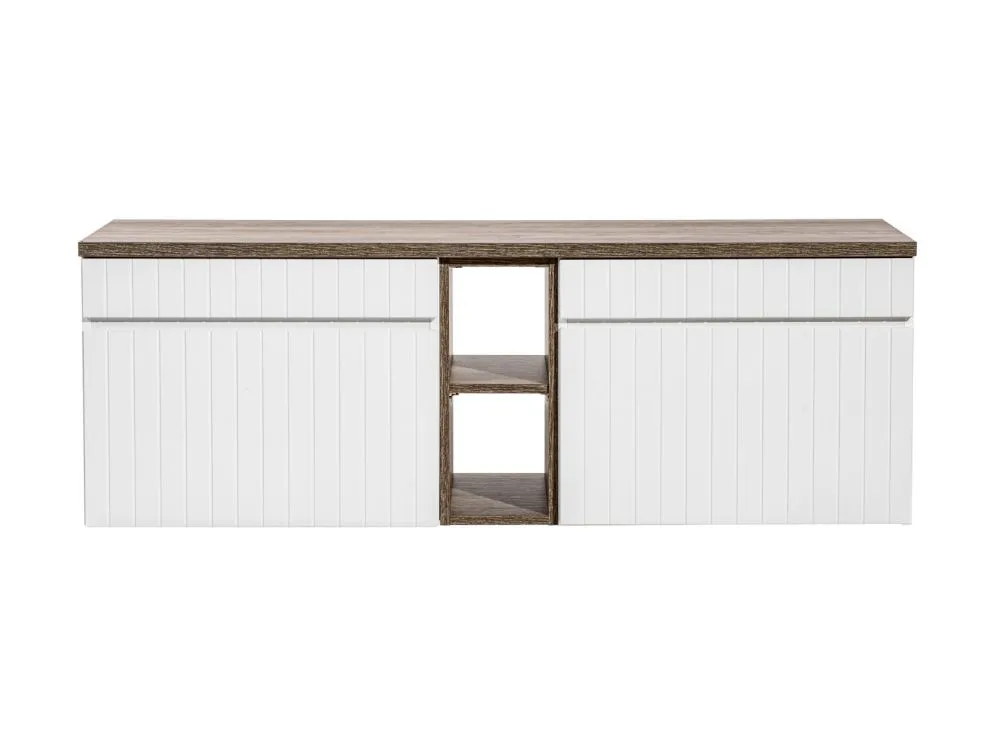 Szafka pod umywalkę ICONIC WHITE 60cm + ICONIC WHITE 60cm + SANTA FE OAK 81-01-A ryflowane fronty zestaw z blatem I sklep meblowy MIRAT. styl RYFLOWANY