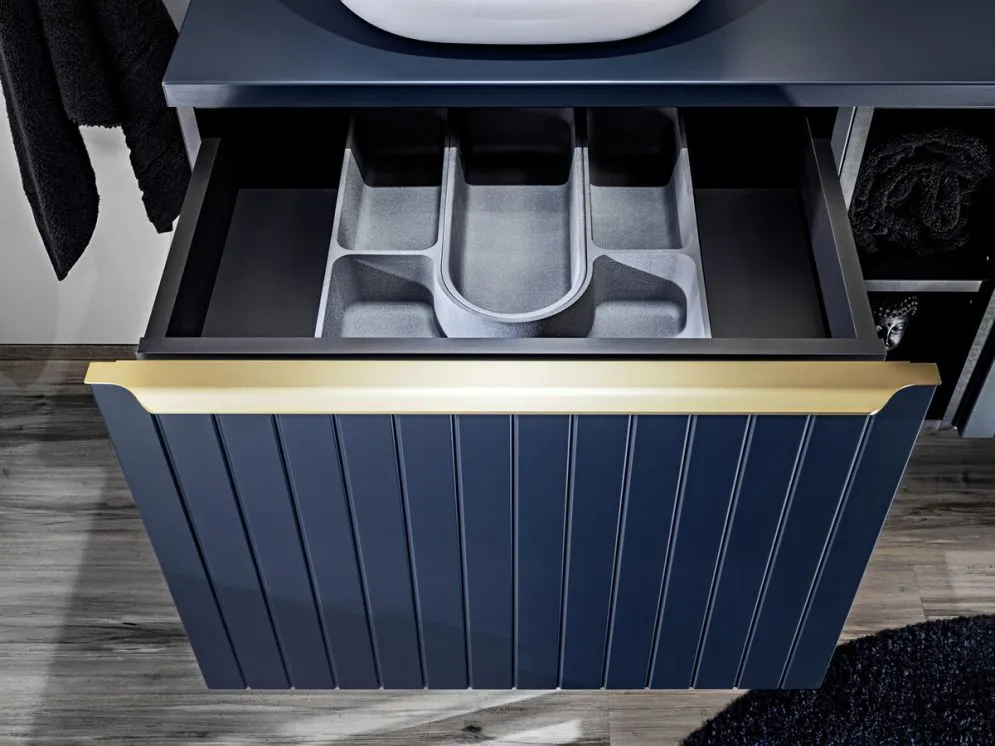 Szafka pod umywalkę SANTA FE DEEP BLUE 80 cm niebieska indigo I sklep meblowy MIRAT. styl RYFLOWANY kolekcja SANTA FE DEEP BLUE