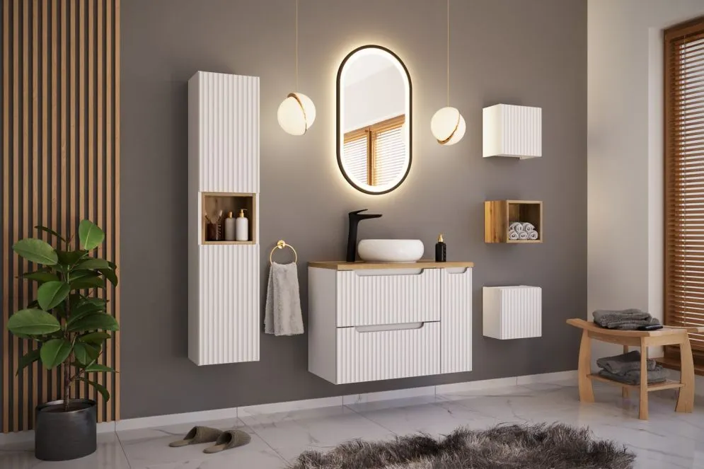 Szafka pod umywalkę NOVA WHITE 82-80-2S 80cm biała ryflowana I sklep meblowy MIRAT. styl RYFLOWANY