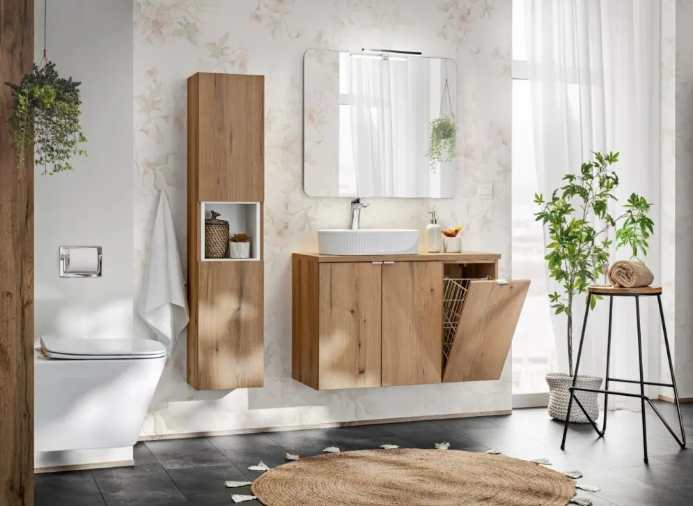 Szafka łazienkowa NOVA OAK 81-40-1D 40cm dąb coast evoke z koszem I sklep meblowy MIRAT. styl SKANDYNAWSKI kolekcja NOVA