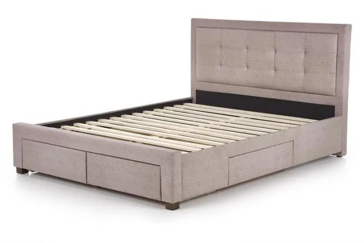 Łóżko EVORA 160x200 beżowe pikowane z szufladami | MIRAT. styl GLAMOUR