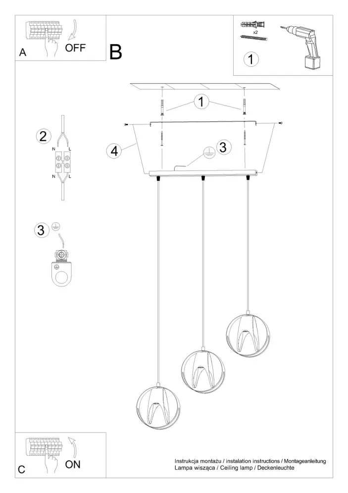 Lampa wisząca TULOS 3L czarna | sklep MIRAT kolekcja tulos