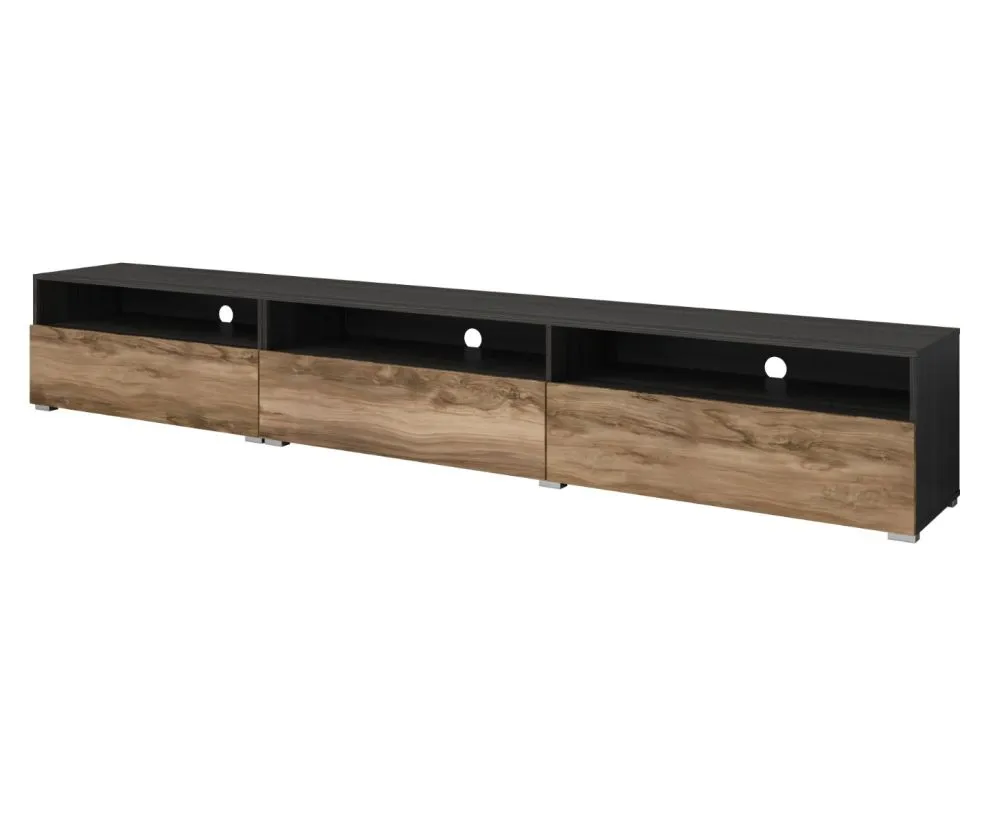 Trzydrzwiowa szafka RTV BAROS 270cm orzech/czarna stojąca/wisząca I sklep meblowy MIRAT. styl LOFT kolekcja BAROS