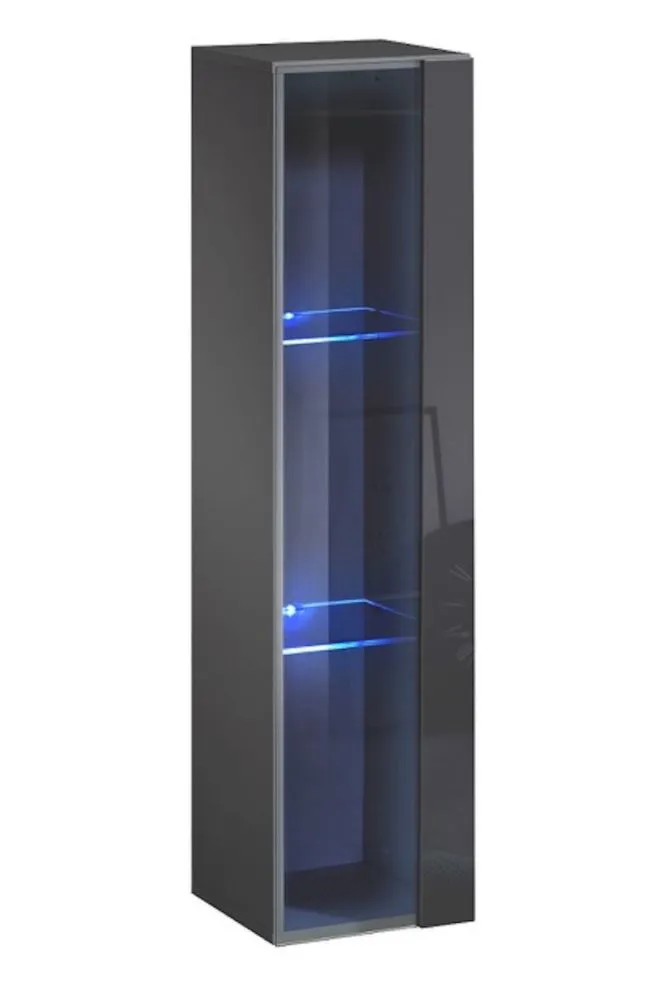 Meblościanka SWITCH LAMEL XI szara/dąb wotan z podświetleniem LED I sklep meblowy MIRAT. styl LOFT, RYFLOWANY