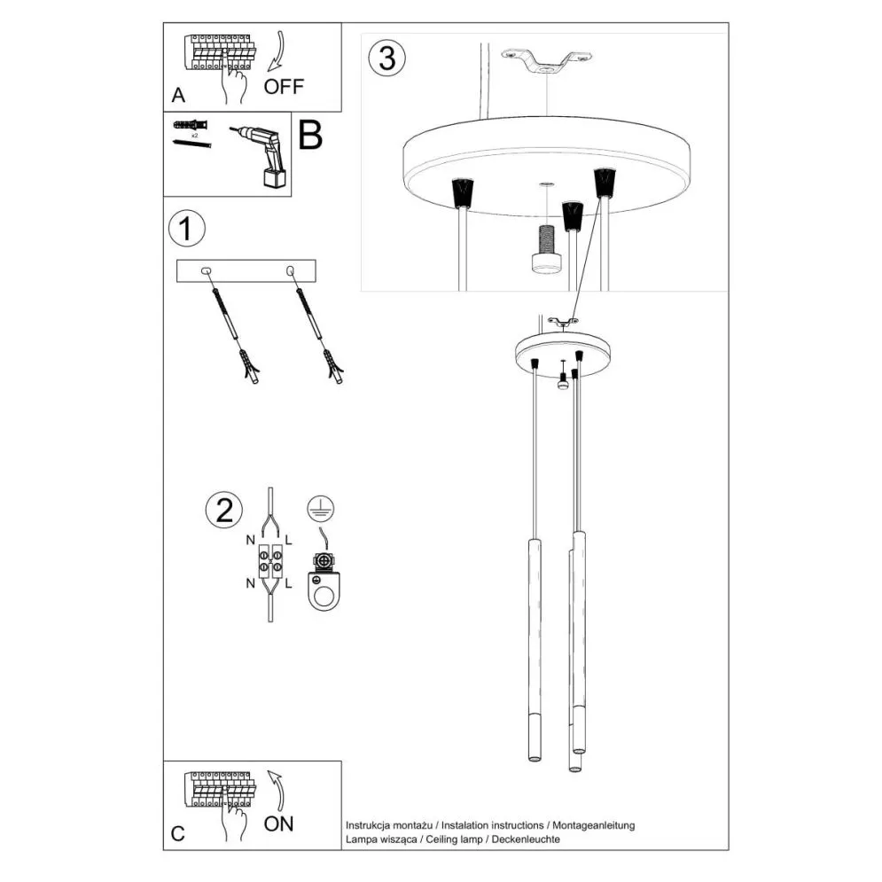 Lampa wisząca MOZAICA 3P czarny/złoto | sklep MIRAT kolekcja mozaica