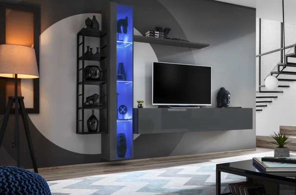 Meblościanka SWITCH MET VII grafit w połysku z podświetleniem LED | MIRAT. kolekcja SWITCH MET