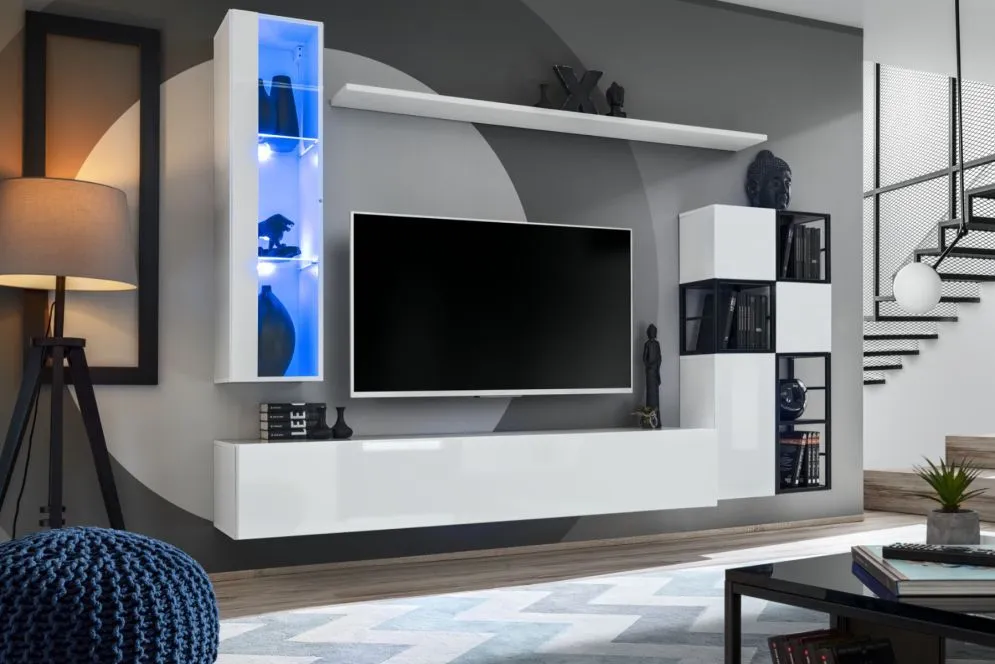Meblościanka SWITCH MET II biała w połysku z podświetleniem LED | MIRAT. w stylu kolekcja SWITCH MET