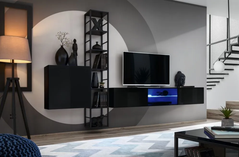Meblościanka SWITCH MET VI czarny połysk do eleganckiego salonu | MIRAT. kolekcja SWITCH MET