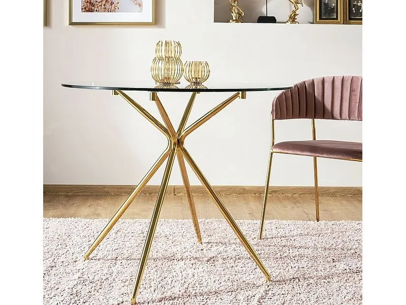 Stół okrągły AZALIA złoty w stylu glamour | MIRAT. styl GLAMOUR