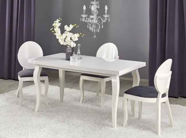 Aranżacja biełego stołu w stylu glamour do jadalni 160 Mozrat