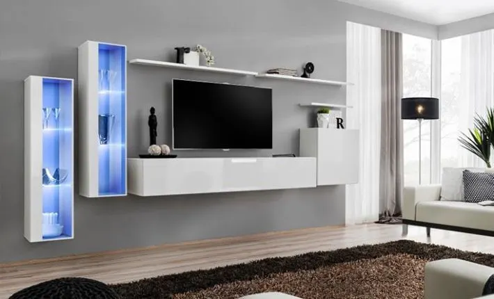 Meblościanka SWITCH XI z przeszklonymi witrynami z podświetleniem | MIRAT. w stylu kolekcja SWITCH