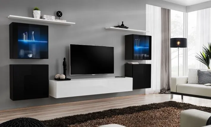 Meblościanka SWITCH XIV z przeszklonymi podświetlanymi witrynami | MIRAT. w stylu  kolekcja SWITCH