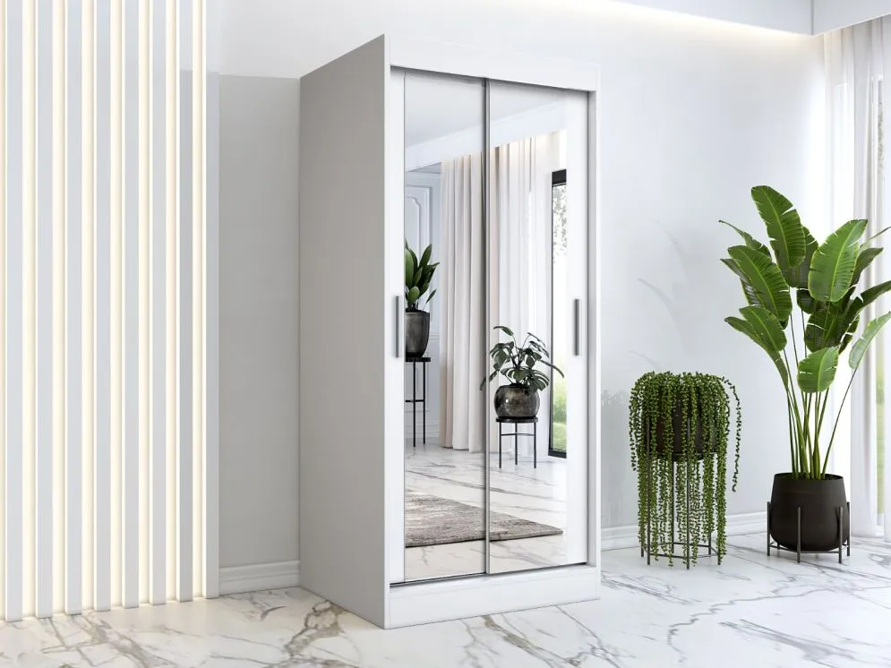 Szafa przesuwna MODUO COMFORT 90 biała mat z dwoma lustrami do sypialni | MIRAT. w stylu kolekcja MODUO COMFORT