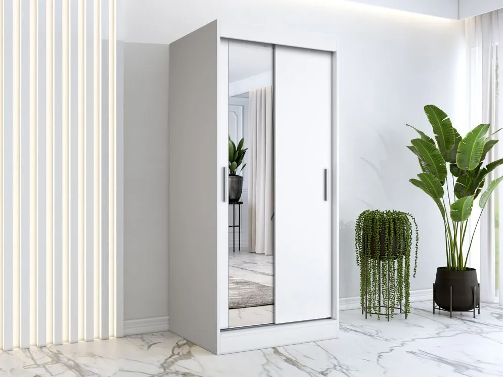 Szafa przesuwna MODUO COMFORT 90 biała mat z lustrem po lewej | MIRAT. w stylu SKANDYNAWSKI kolekcja MODUO COMFORT