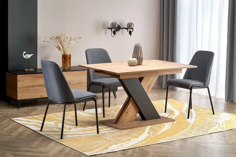 Stół rozkładany XARELTO 130(175)x85 dąb/czarny do jadalni i salonu | MIRAT. w stylu kolekcja