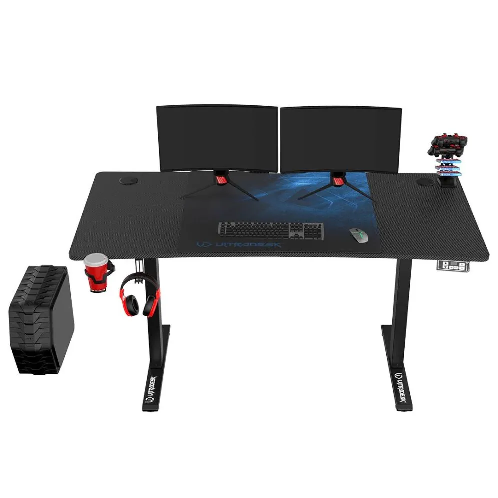 Biurko gamingowe LEVEL V2 niebieskie z regulacją wysokości | MIRAT.