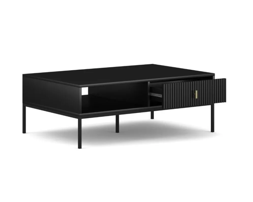 Stolik kawowy MAGGIORE 104x68 czarny mat z szufladami I sklep meblowy MIRAT. styl GLAMOUR, RYFLOWANY