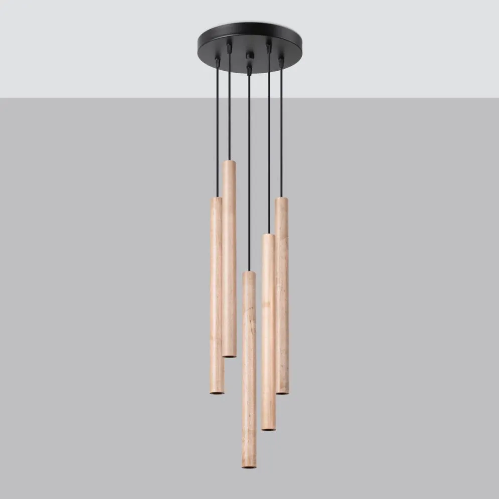 Lampa wisząca PASTELO 5P drewno | sklep MIRAT kolekcja pastelo