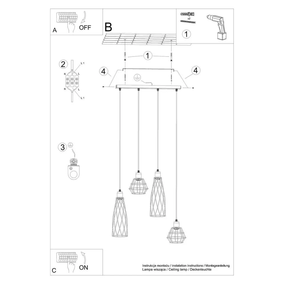 Lampa wisząca SUBA 4L czarna | sklep MIRAT kolekcja suba