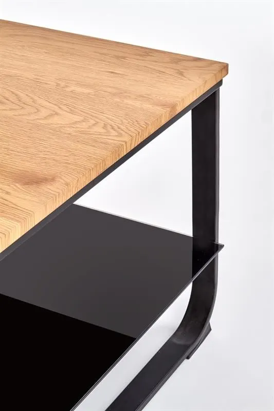 Ława ARTIGA 105x55 dąb złoty ze szklaną półką | MIRAT. w stylu LOFT kolekcja