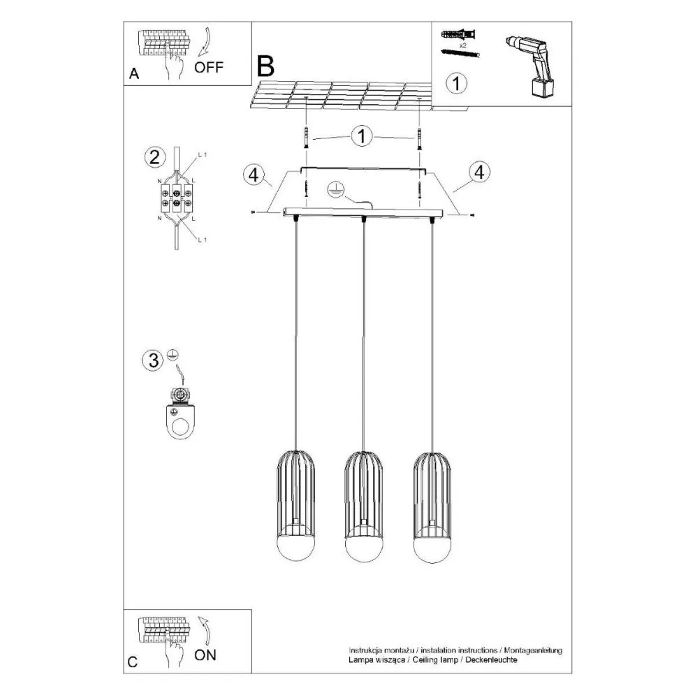 Lampa wisząca BRINA 3L czarna | sklep MIRAT  kolekcja brina