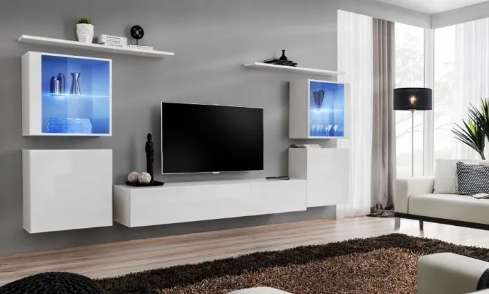 Meblościanka SWITCH XIV z przeszklonymi podświetlanymi witrynami | MIRAT. w stylu  kolekcja SWITCH
