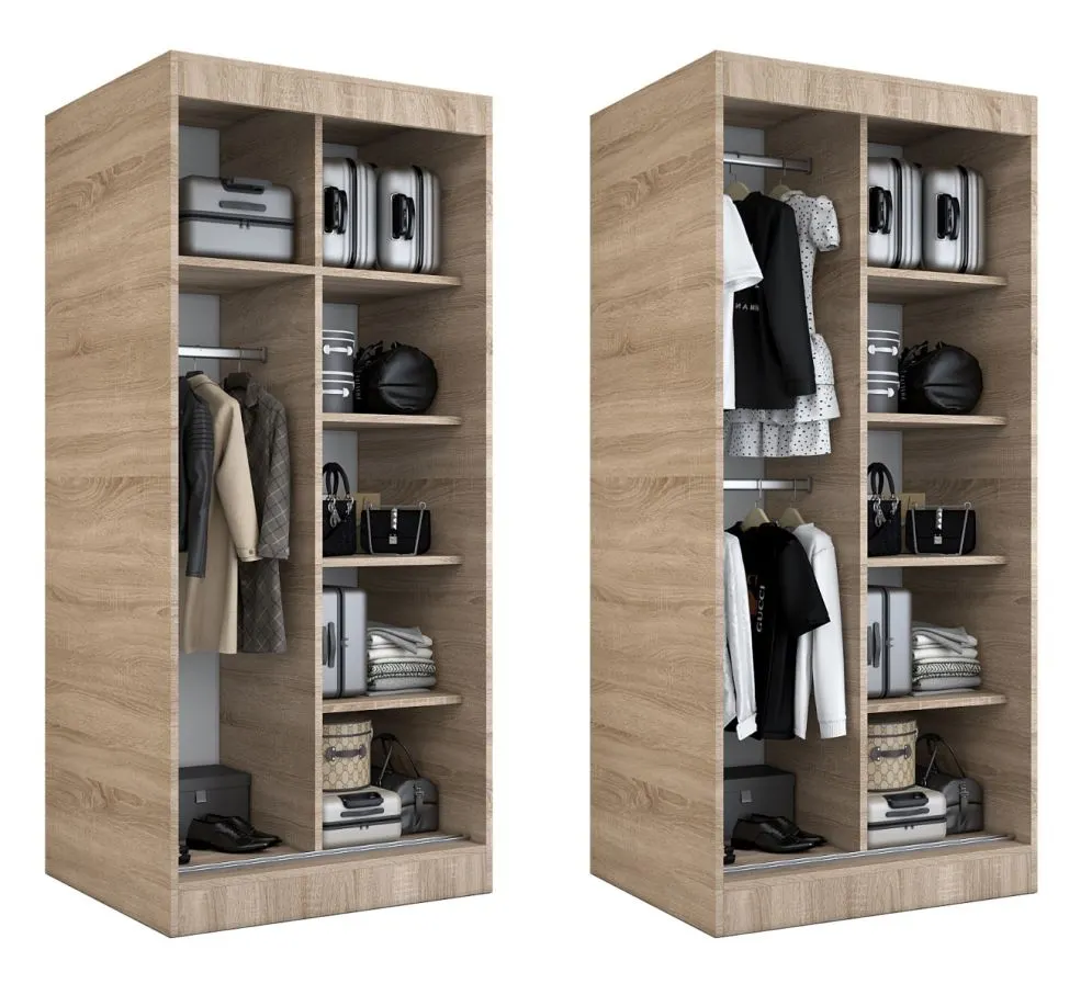 Szafa przesuwna MODUO COMFORT 90 dąb sonoma/antracyt z lustrem z lewej do sypialni | MIRAT. w stylu kolekcja MODUO COMFORT