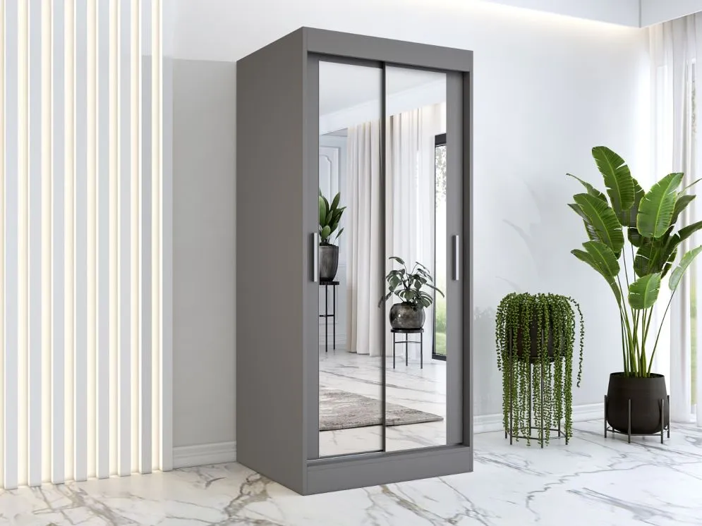 Szafa przesuwna MODUO COMFORT 90 antracyt z dwoma lustrami do sypialni | MIRAT. w stylu kolekcja MODUO COMFORT