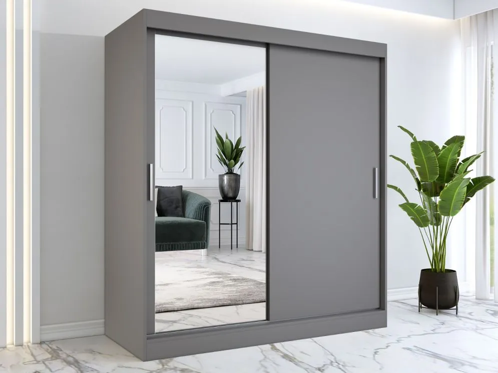 Szafa przesuwna MODUO COMFORT 180 antracyt z lustrem i gładkim frontem | MIRAT. kolekcja MODUO COMFORT