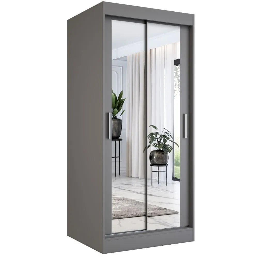 Szafa przesuwna MODUO COMFORT 90 antracyt z dwoma lustrami do sypialni | MIRAT. w stylu kolekcja MODUO COMFORT