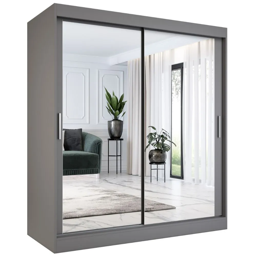 Szafa przesuwna MODUO COMFORT 180 antracyt z dwoma lustrami do sypialni | MIRAT. kolekcja MODUO COMFORT