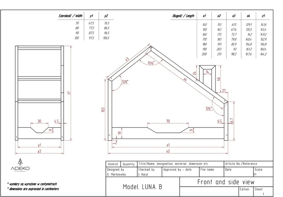 Łóżko dziecięce LUNA B 80x140 sosna ze stelażem | MIRAT. w stylu kolekcja LUNA