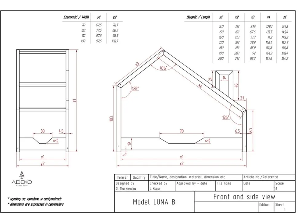 Łóżko dziecięce LUNA B 80x160 sosna polskiej produkcji | MIRAT. w stylu kolekcja LUNA