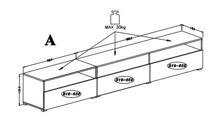 Trzydrzwiowa szafka RTV BAROS 270cm orzech/czarna stojąca/wisząca I sklep meblowy MIRAT. styl LOFT kolekcja BAROS