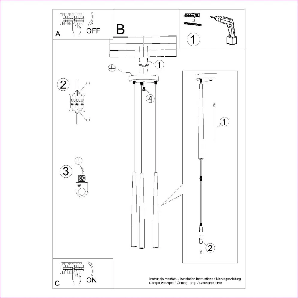 Lampa wisząca BLISS 3P czarna | sklep MIRAT kolekcja bliss