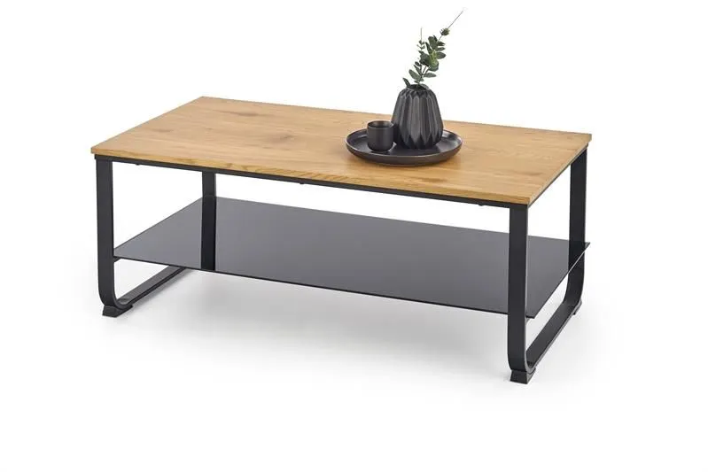 Ława ARTIGA 105x55 dąb złoty ze szklaną półką | MIRAT. w stylu LOFT kolekcja