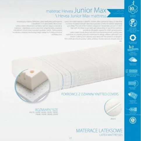 Materac lateksowy Junior Max 80x190 H2 oddychający | MIRAT.