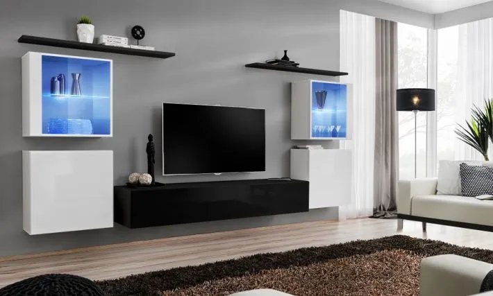 Meblościanka SWITCH XIV z przeszklonymi podświetlanymi witrynami | MIRAT. w stylu  kolekcja SWITCH