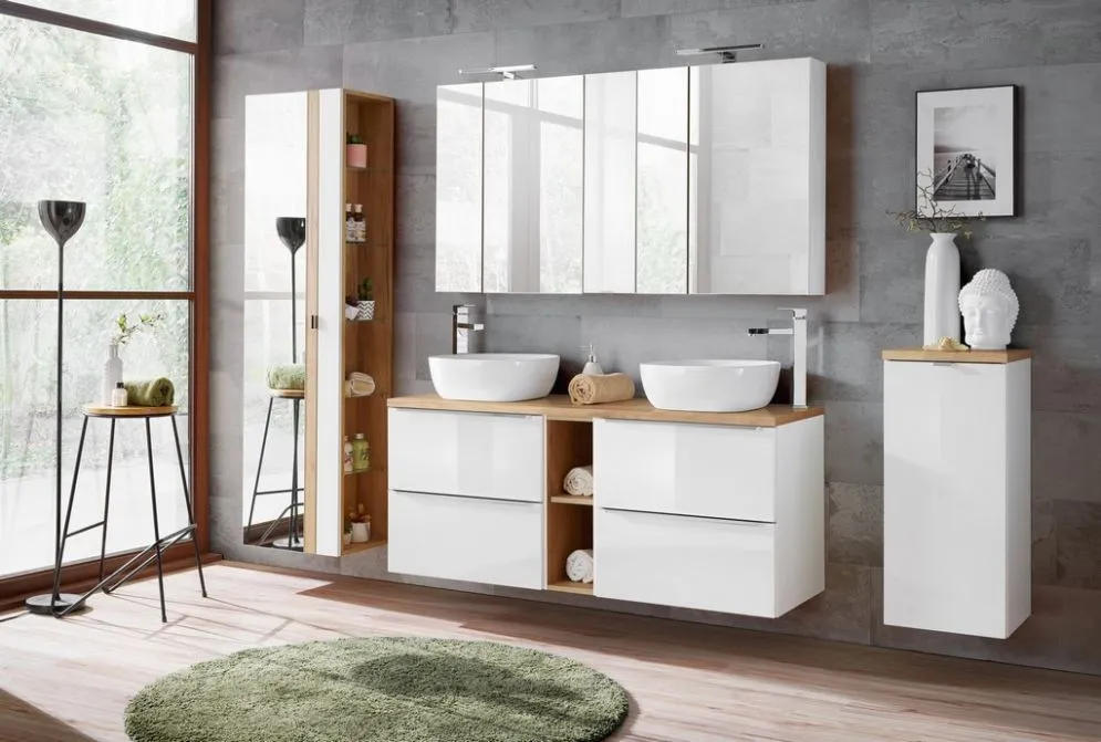 Szafka łazienkowa MILANO / CAPRI 45 cm biała połysk z lustrem | MIRAT. w stylu  kolekcja CAPRI