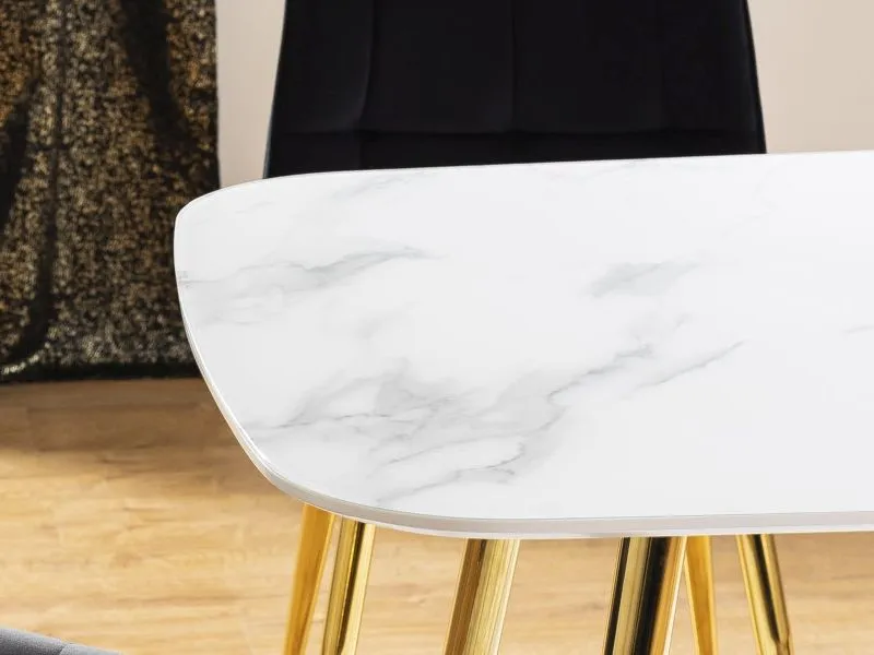 Stół CERES biały marmur na złotych nogach do jadalni | MIRAT. styl GLAMOUR