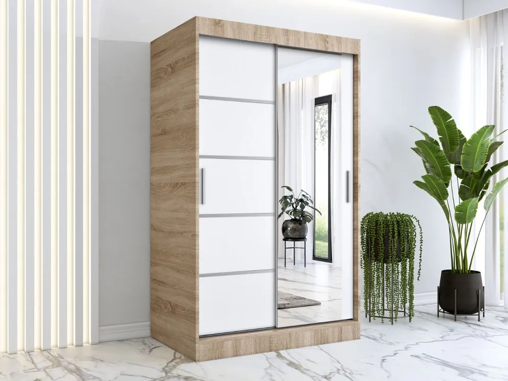 Szafa przesuwna MODUO COMFORT 2 120 dąb sonoma/biała mat z jednym lustrem | MIRAT. w stylu kolekcja MODUO COMFORT