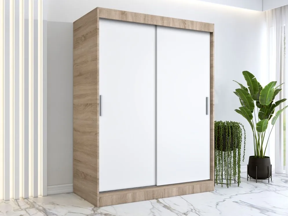 Szafa przesuwna MODUO COMFORT 150 dąb sonoma/biała mat gładka do sypialni | MIRAT. w stylu kolekcja MODUO COMFORT