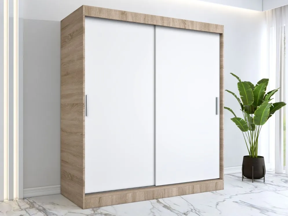 Szafa przesuwna MODUO COMFORT 180 dąb sonoma/biała mat gładka do sypialni | MIRAT. kolekcja MODUO COMFORT