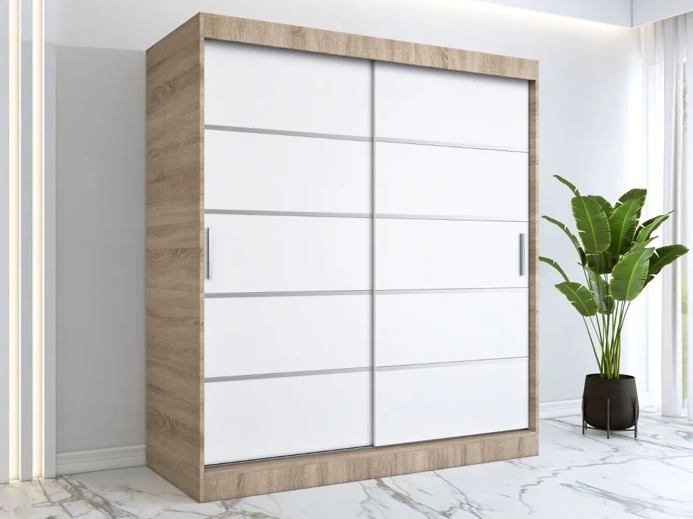Szafa przesuwna MODUO COMFORT 180 dąb sonoma/biała mat z listwami ozdobnymi | MIRAT.  kolekcja MODUO COMFORT
