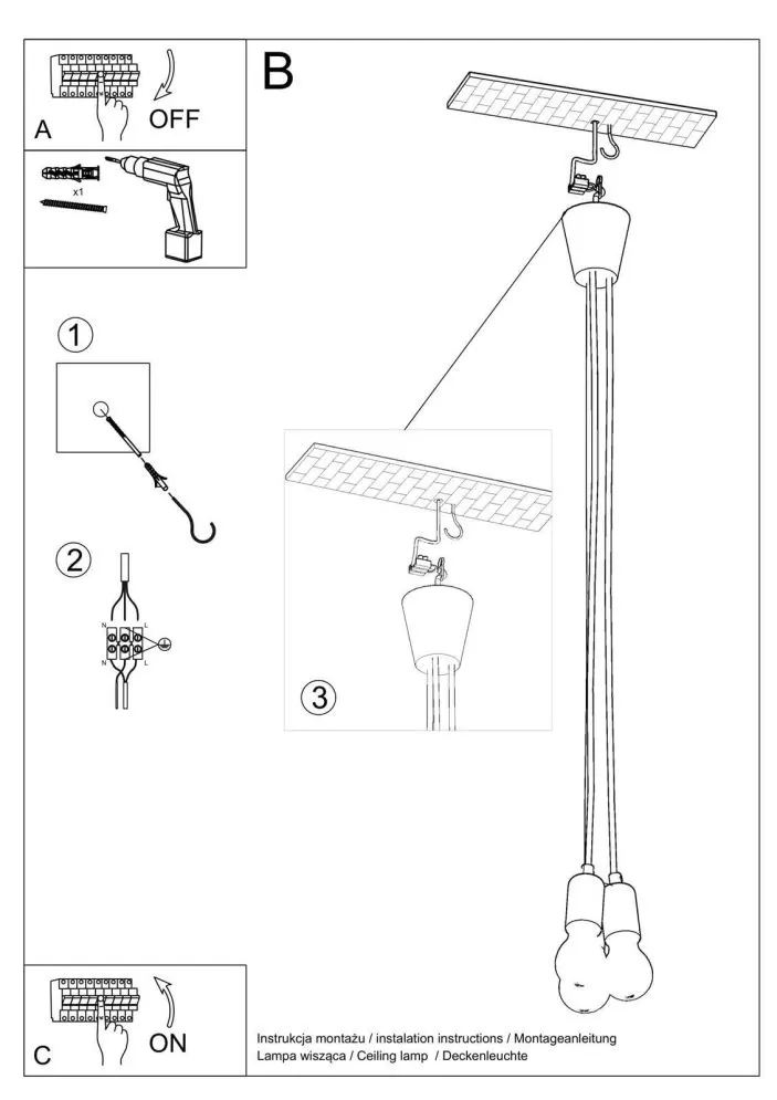 Lampa wisząca DIEGO 3 czarna | sklep MIRAT kolekcja diego